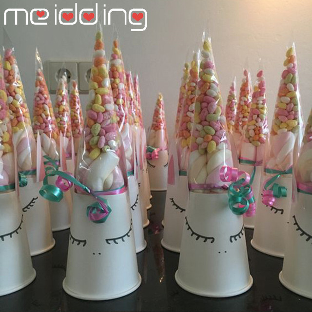 MEIDDING Worek na cukierki celofanowy - 50 sztuk, dekoracje ślubne, jednorożec, urodziny - Wianko - 5