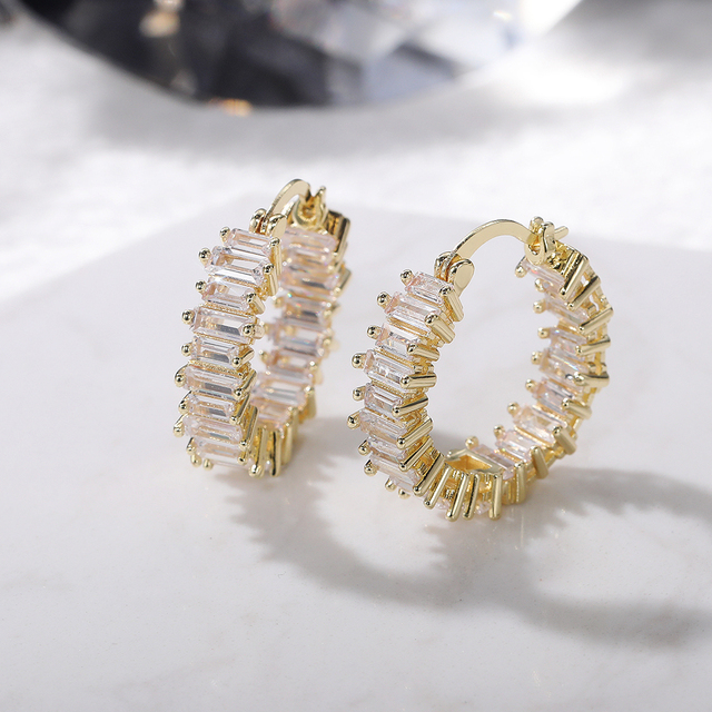 Kolczyki kółka Huitan wysokiej jakości srebrno-złote kolczyki w kształcie obręczy z cyrkoniami - luksusowa biżuteria na wesele - Wianko - 11