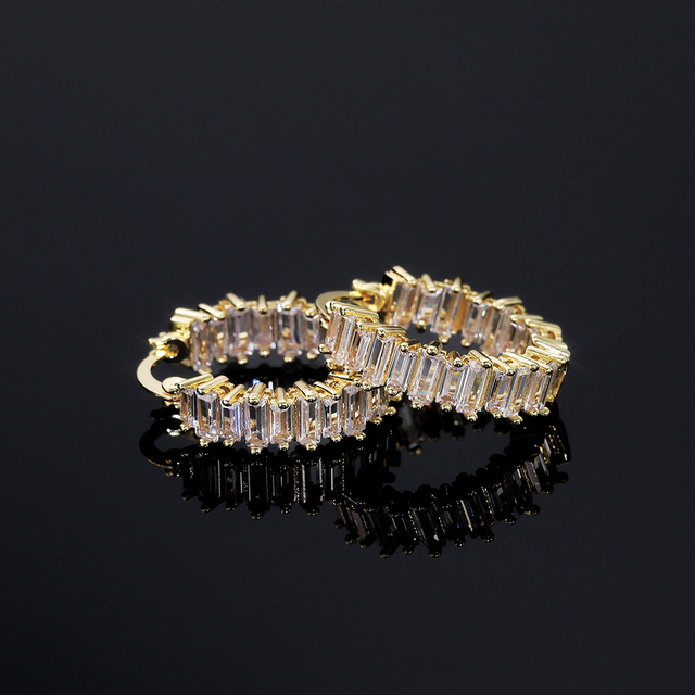 Kolczyki kółka Huitan wysokiej jakości srebrno-złote kolczyki w kształcie obręczy z cyrkoniami - luksusowa biżuteria na wesele - Wianko - 19