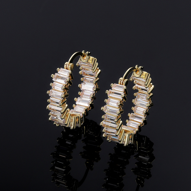 Kolczyki kółka Huitan wysokiej jakości srebrno-złote kolczyki w kształcie obręczy z cyrkoniami - luksusowa biżuteria na wesele - Wianko - 18
