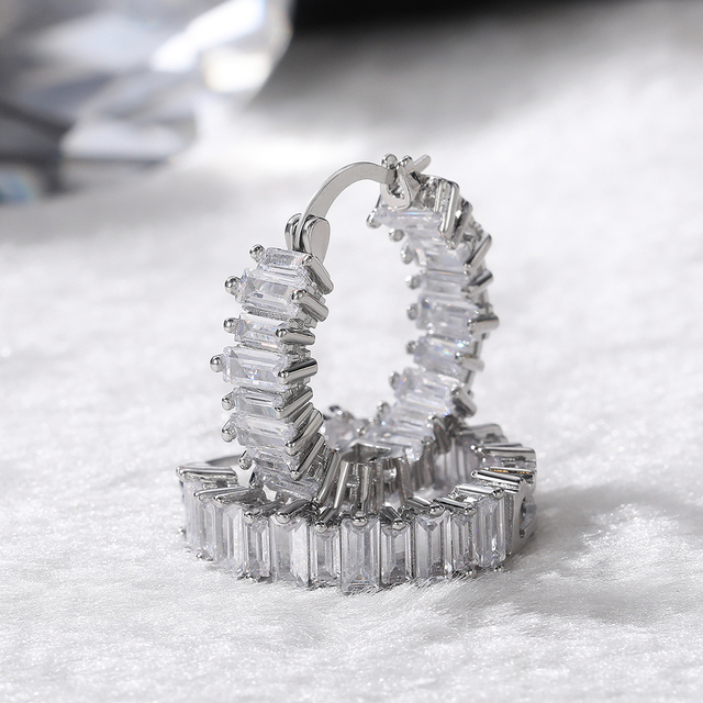 Kolczyki kółka Huitan wysokiej jakości srebrno-złote kolczyki w kształcie obręczy z cyrkoniami - luksusowa biżuteria na wesele - Wianko - 3