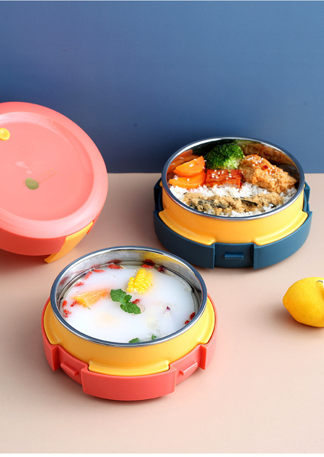 Okrągłe izolowane pudełko na lunch dla dzieci - przenośny termiczny pojemnik ze stali nierdzewnej 304 z łyżeczką i widelcem - Wianko - 14