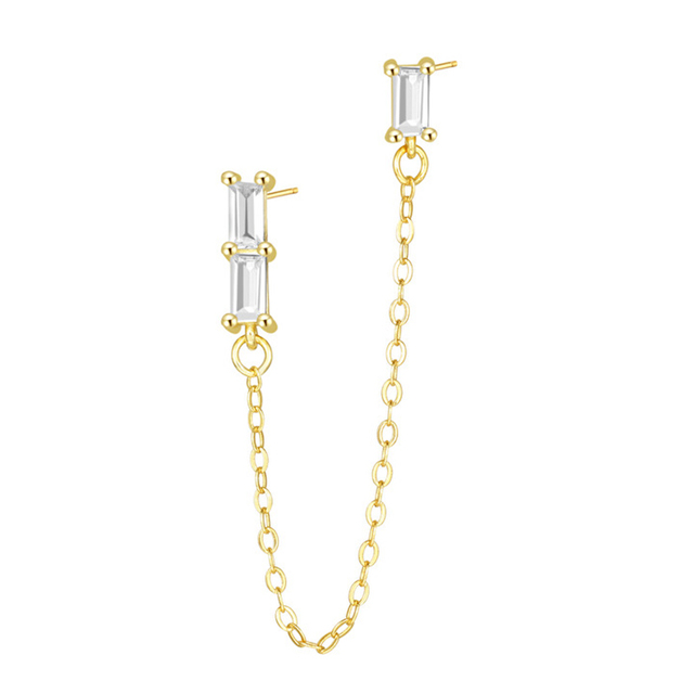 Złoty posrebrzany łańcuszek kolczyki z cyrkoniami w kształcie kwadratu CRMYA - eleganckie dodatki do kobiecej garderoby na Halloween - Wianko - 4