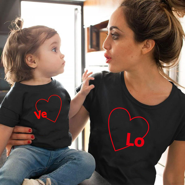 Moda t-shirty dla całej rodziny - pasujące ubrania mama i ja: matka, córka, miłosny nadruk - topy bawełniane - Wianko - 3