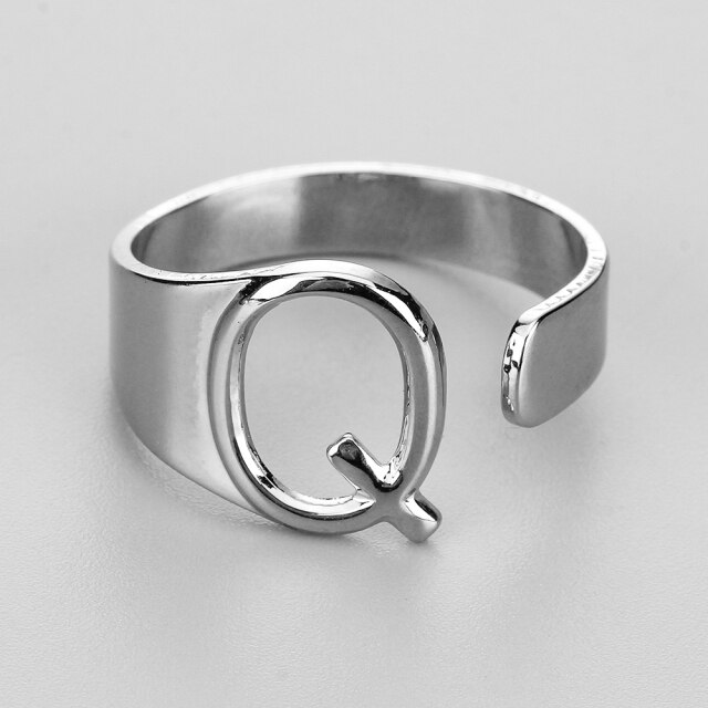 Pierścień regulowany otwierający Inicjały A-Z - biżuteria dla kobiet i mężczyzn - Wianko - 9