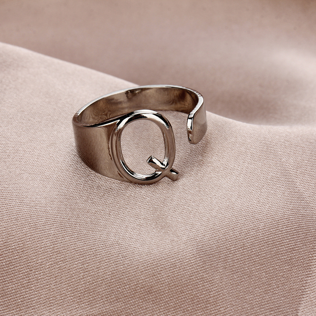 Pierścień regulowany otwierający Inicjały A-Z - biżuteria dla kobiet i mężczyzn - Wianko - 14