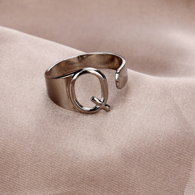 Pierścień regulowany otwierający Inicjały A-Z - biżuteria dla kobiet i mężczyzn - Wianko - 5