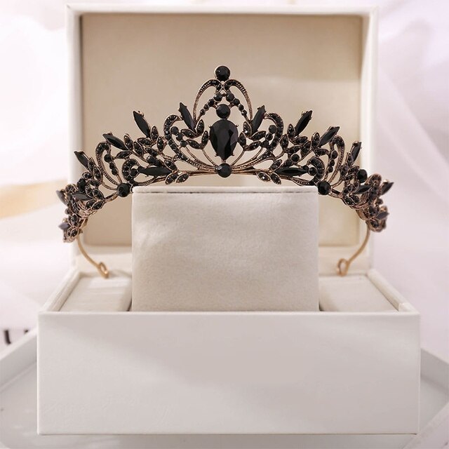 Diadem czarny z kryształowymi koronami dla nowożeńców - biżuteria do włosów - Wianko - 6