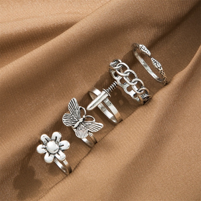 Pierścionek zaręczynowy FAMSHIN New Vintage - motylowy nóż węża z kwiatowym zdobieniem - Retro biżuteria - Wianko - 2