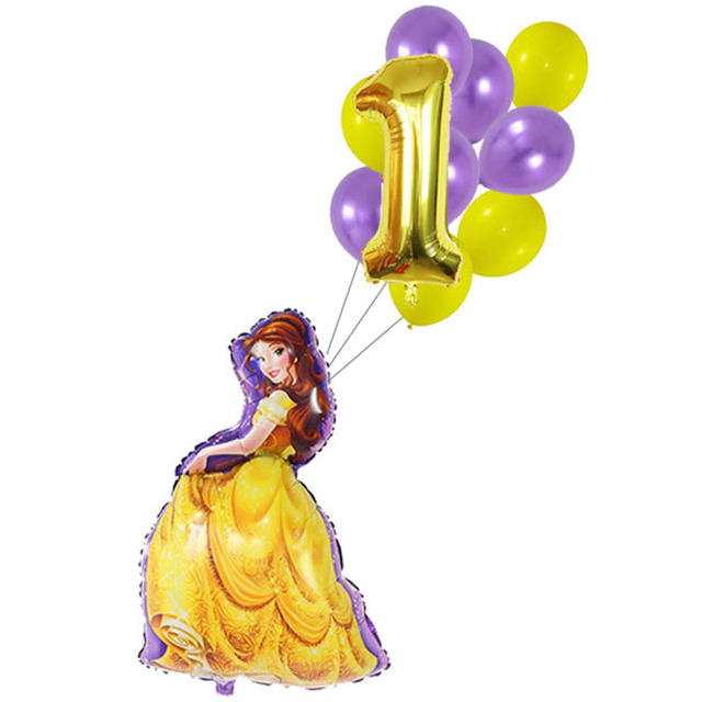 Zestaw balonów foliowych Disney Bajka księżniczka (1,2,3,4,5,6 urodziny) kopciuszek, piękna i bestia - akcesoria do Baby Shower dziewczyny - Wianko - 1