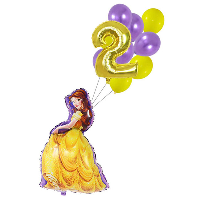 Zestaw balonów foliowych Disney Bajka księżniczka (1,2,3,4,5,6 urodziny) kopciuszek, piękna i bestia - akcesoria do Baby Shower dziewczyny - Wianko - 2