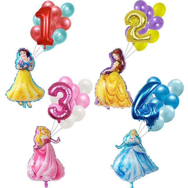 Zestaw balonów foliowych Disney Bajka księżniczka (1,2,3,4,5,6 urodziny) kopciuszek, piękna i bestia - akcesoria do Baby Shower dziewczyny - Wianko - 10