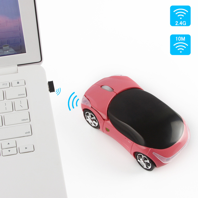 Mini mysz bezprzewodowa 2.4G w kształcie samochodu, projekt ślicznej Mause, 1600 dpi optyczna USB dla dzieci, dziewczyn na Laptop, PC, Notebook - różowa - Wianko - 12