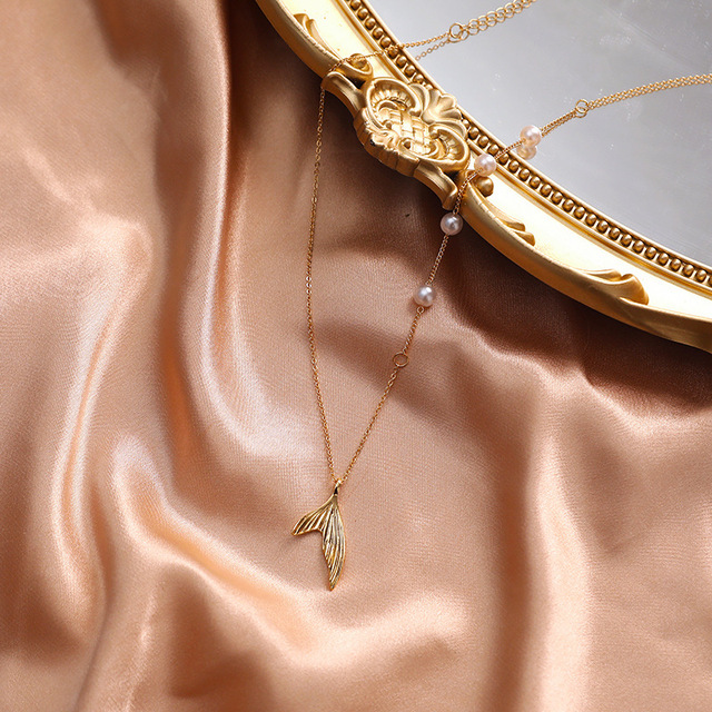 Perłowy naszyjnik Fishtail z tasiemką w eleganckim odcieniu złota dla kobiet - Wianko - 3