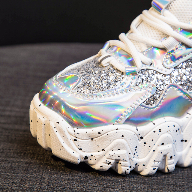 Popularne kobiety Glitter Chunky Sneaker 2020 - Buty do biegania z wzorem Graffiti, platformowe, blaskujące cekinami i grube podeszwy - Wianko - 10
