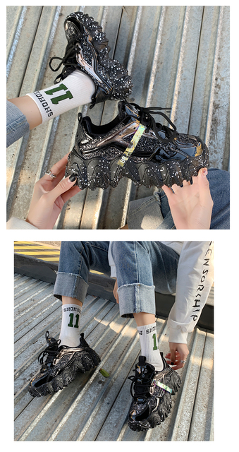Popularne kobiety Glitter Chunky Sneaker 2020 - Buty do biegania z wzorem Graffiti, platformowe, blaskujące cekinami i grube podeszwy - Wianko - 4