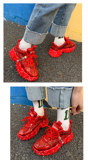 Popularne kobiety Glitter Chunky Sneaker 2020 - Buty do biegania z wzorem Graffiti, platformowe, blaskujące cekinami i grube podeszwy - Wianko - 3