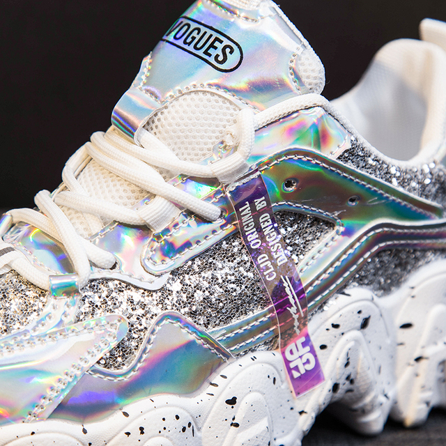 Popularne kobiety Glitter Chunky Sneaker 2020 - Buty do biegania z wzorem Graffiti, platformowe, blaskujące cekinami i grube podeszwy - Wianko - 11