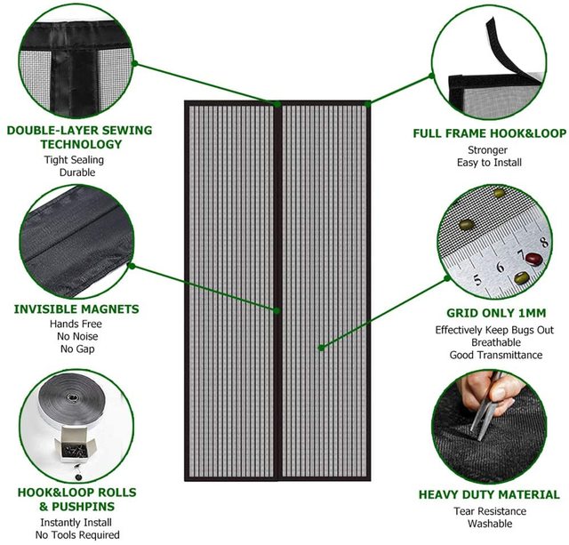 Zasłona panelowa z magnetycznym ekranem przeciwinsektyjnym z pełną ramą i samoprzylepnymi drzwiami - Wianko - 6
