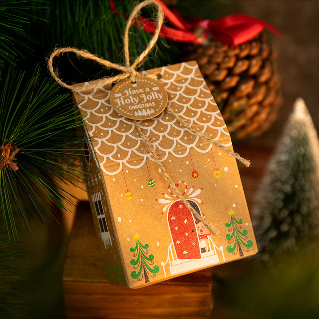 Pudełko na prezent świąteczny w kształcie domu - 24 sztuki - Wianko - 3