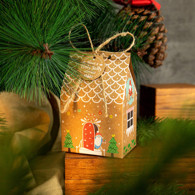 Pudełko na prezent świąteczny w kształcie domu - 24 sztuki - Wianko - 4