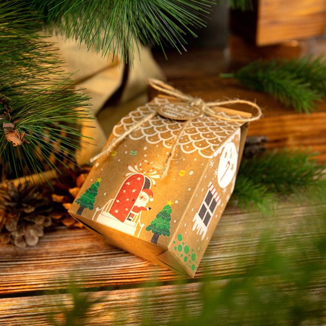 Pudełko na prezent świąteczny w kształcie domu - 24 sztuki - Wianko - 5