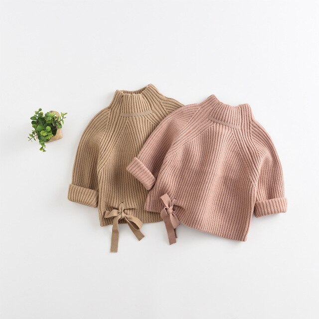 Sweter dziecięcy jednolity kolor z kokardą, zimowa odzież dla dzieci 1-4 lat - Wianko - 2