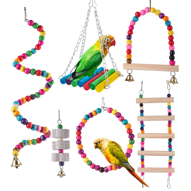 Kolorowe chewable swing wiszący dzwonek hamak most drabiny wspinaczkowe - 6-pak zabawek dla papug - Wianko - 4