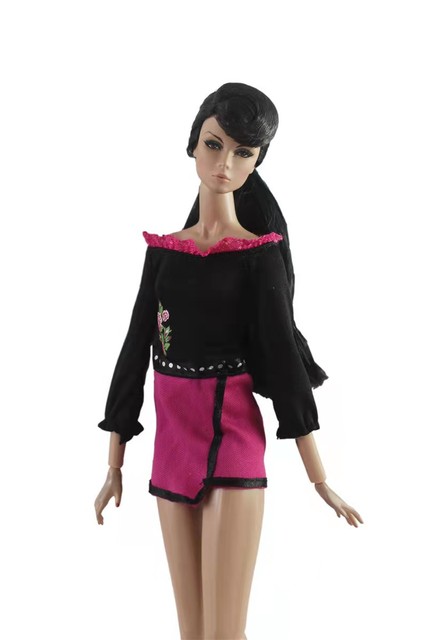1/6 lalka BJD - czarne i różowe sukienki z długim rękawem oraz torebka - akcesoria do ubioru Barbie dla dzieci - Wianko - 3