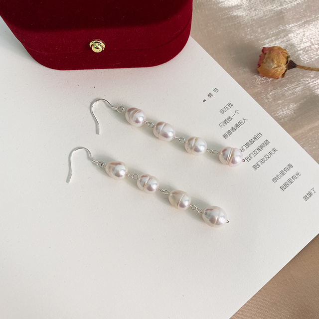 Długie kolczyki ASHIQI z naturalną słodkowodną perłą, srebro 925 - Wianko - 7
