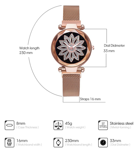 Zegarek damski magnetyczny Starry Sky - romantyczna osobowość, kryształowy kwiat z siatkowym stalowym paskiem - Wianko - 2
