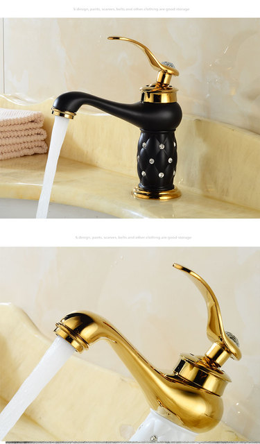 Luxury Single Handle Bathroom Sink Faucet with Golden Brass Body and Crystal Diamond, Hot and Cold Water Mixer Tap in Retro Style - Wianko - 5