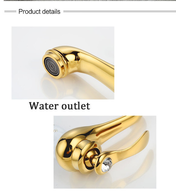 Luxury Single Handle Bathroom Sink Faucet with Golden Brass Body and Crystal Diamond, Hot and Cold Water Mixer Tap in Retro Style - Wianko - 6