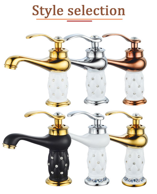 Luxury Single Handle Bathroom Sink Faucet with Golden Brass Body and Crystal Diamond, Hot and Cold Water Mixer Tap in Retro Style - Wianko - 3