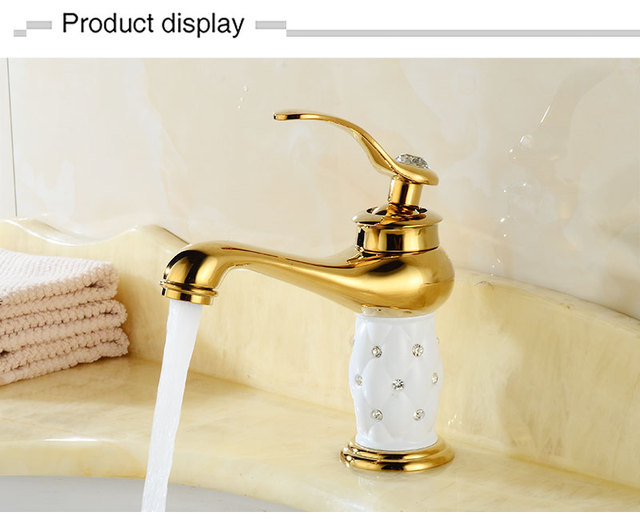 Luxury Single Handle Bathroom Sink Faucet with Golden Brass Body and Crystal Diamond, Hot and Cold Water Mixer Tap in Retro Style - Wianko - 4