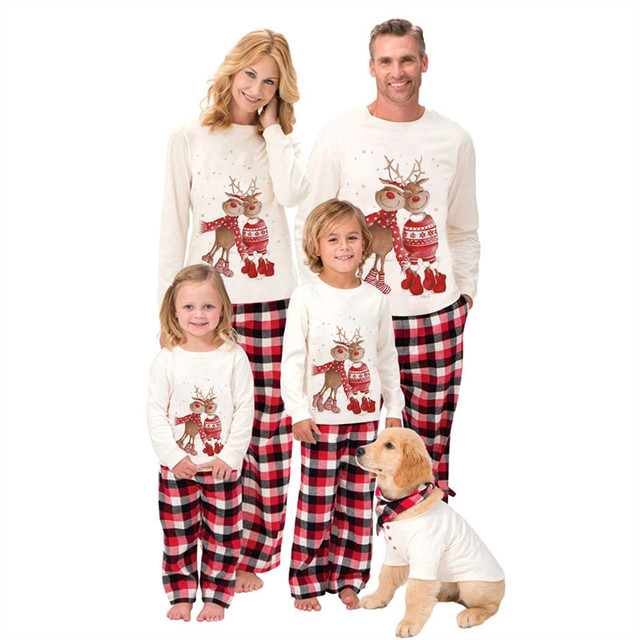 Piżama rodzinna świąteczna z nadrukiem jeleni - zestaw dla taty, mamy, córki i syna - Wianko - 2