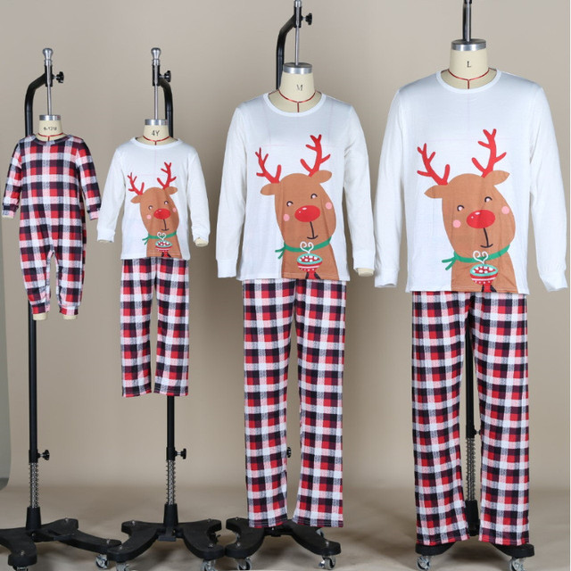 Piżama rodzinna świąteczna z nadrukiem jeleni - zestaw dla taty, mamy, córki i syna - Wianko - 8