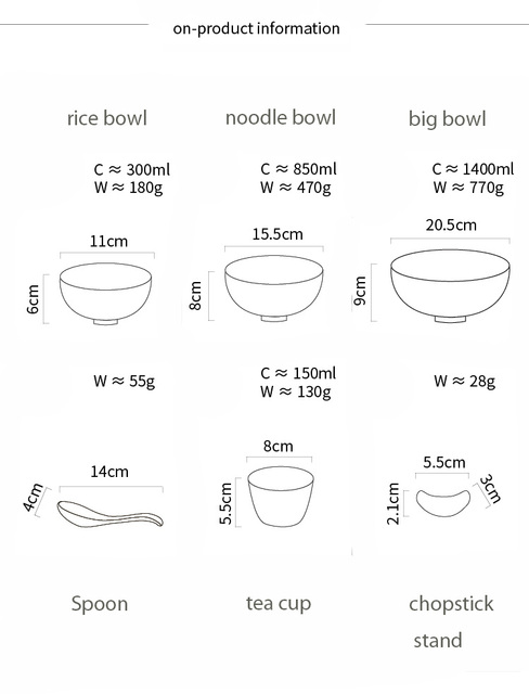 Japońskie ceramiczne zastawy stołowe - miski do zupy, makaronu, ryżu, ramenu; łyżka i kubek do herbaty - Wianko - 3