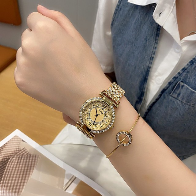 Różowe złoto zegarek dla kobiet - luksusowy model z stali nierdzewnej, Rhinestone zdobienie, rzymska tarcza, kwarcowy mechanizm - Wianko - 16