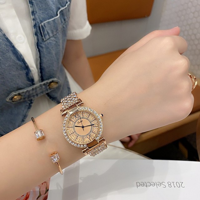 Różowe złoto zegarek dla kobiet - luksusowy model z stali nierdzewnej, Rhinestone zdobienie, rzymska tarcza, kwarcowy mechanizm - Wianko - 15