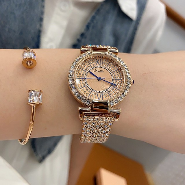 Różowe złoto zegarek dla kobiet - luksusowy model z stali nierdzewnej, Rhinestone zdobienie, rzymska tarcza, kwarcowy mechanizm - Wianko - 4