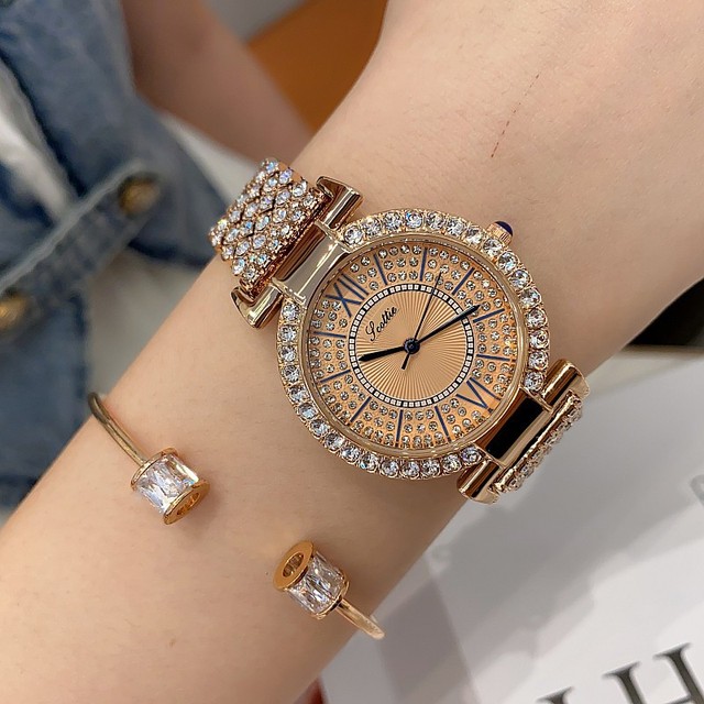 Różowe złoto zegarek dla kobiet - luksusowy model z stali nierdzewnej, Rhinestone zdobienie, rzymska tarcza, kwarcowy mechanizm - Wianko - 3