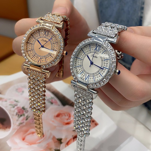 Różowe złoto zegarek dla kobiet - luksusowy model z stali nierdzewnej, Rhinestone zdobienie, rzymska tarcza, kwarcowy mechanizm - Wianko - 1