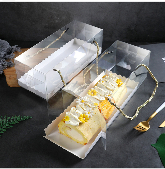 Przenośne pudełko na ciasto z uchwytem do Cupcake, przezroczyste - Swiss Box, długie rolki - Wianko - 8