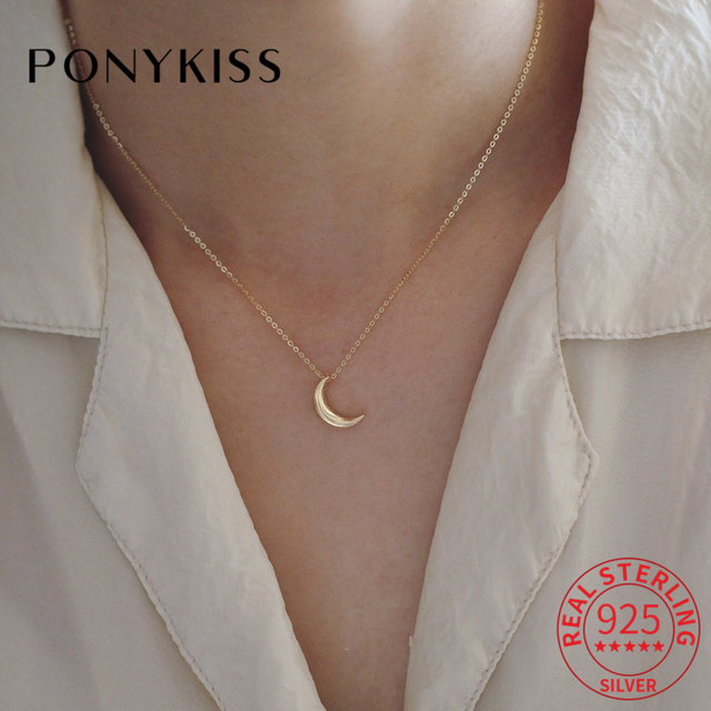 Naszyjnik PONYKISS Trendy 925 Sterling Silver Moon 14K Gold - kobiecy, elegancki prezent wyjątkowej biżuterii - Wianko - 1