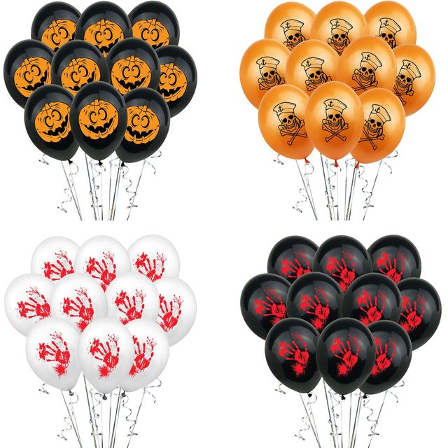 Zestaw 10 Halloweenowych balonów nadmuchiwanych z motywem krwi, czaszki, dyni - dekoracje powietrzne na Halloween - Wianko - 10