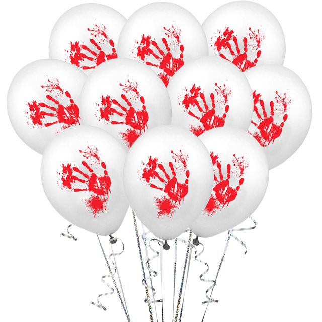 Zestaw 10 Halloweenowych balonów nadmuchiwanych z motywem krwi, czaszki, dyni - dekoracje powietrzne na Halloween - Wianko - 9