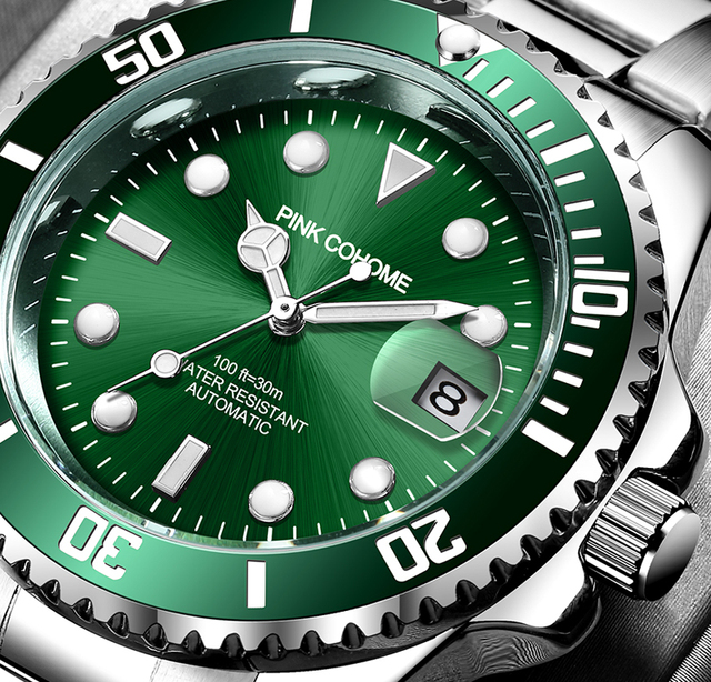 Zielony automatyczny zegarek nurkowy męski Top marka ze stali nierdzewnej + Box - Wianko - 9