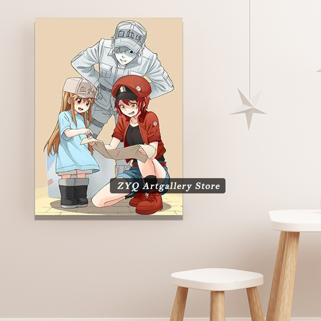 Plakat dekoracyjny Hataraku Saibou Anime - komórki w pracy, sypialnia, salon, druk, malowanie - Wianko - 6