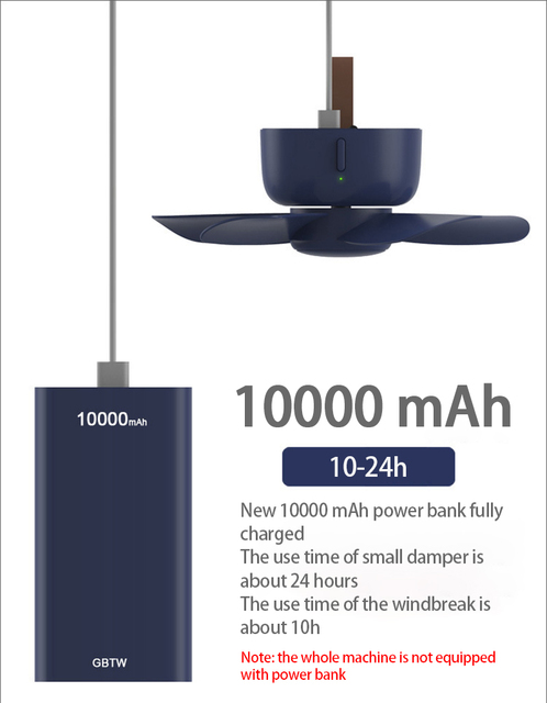 Przenośny wentylator kempingowy z akumulatorem 8000mAh i pilotem 4-wentylatorowy namiot odkryty Dormito sufitowy wentylator USB - Wianko - 12